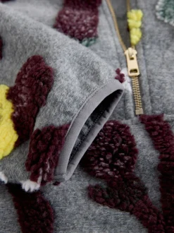 Next Jacquard gris fleuri - Sweat-shirt polaire à col zippé Borg fleuri Clearance