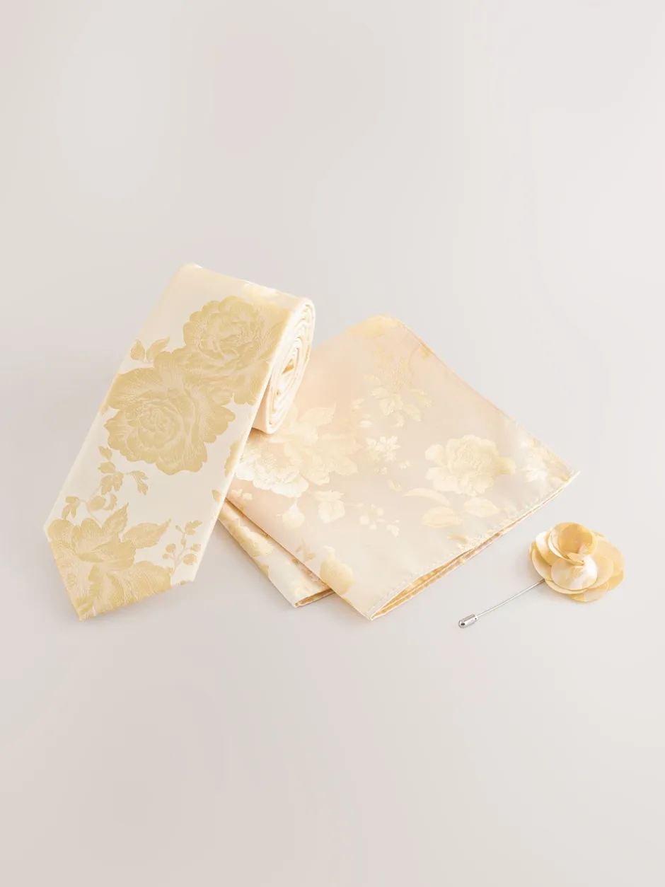 Next Jaune - Ensemble pochette à cravate et broche Clearance