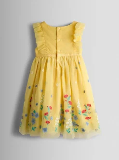 Jojo Maman Bébé Jaune clair - Appliqué Floral Tulle Party Dress New