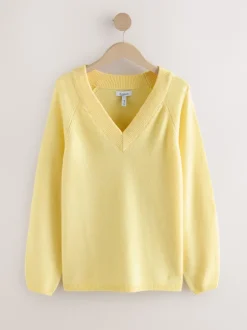 Next Jaune clair - Pull N.Premium 100% laine mérinos à col en V Online
