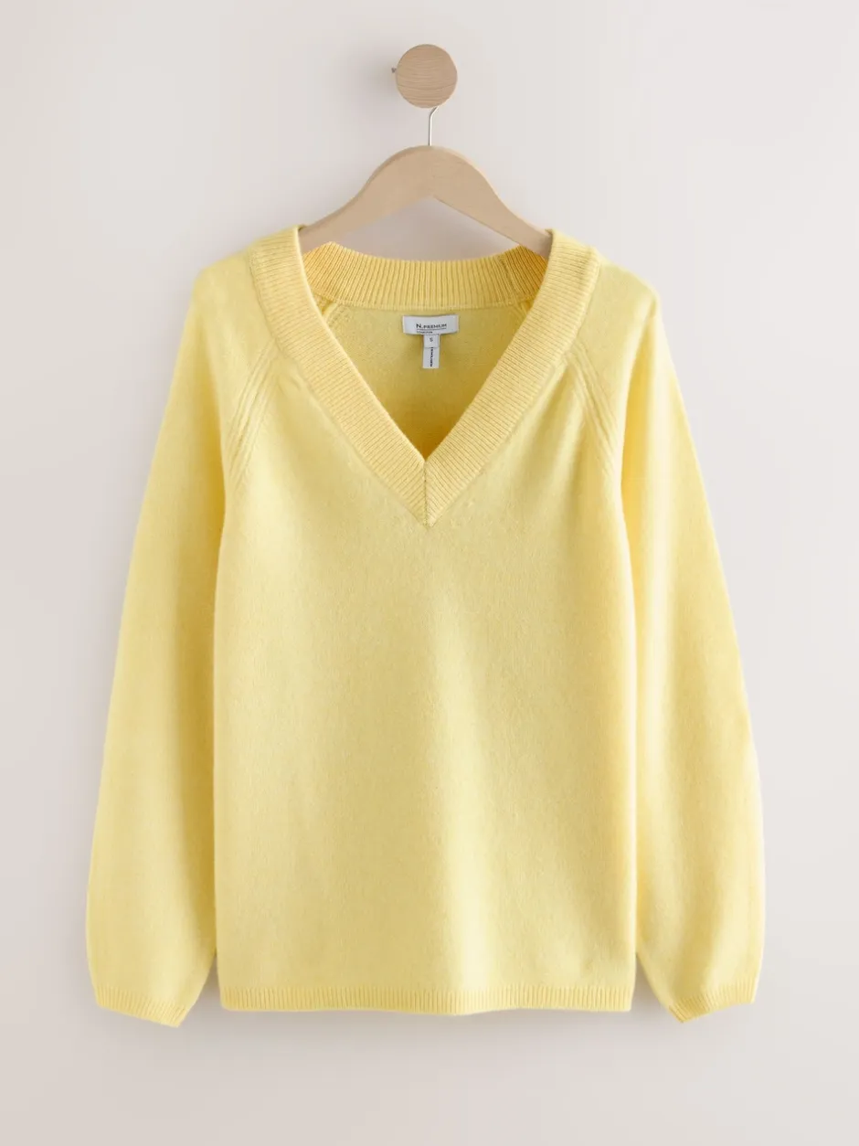 Next Jaune clair - Pull N.Premium 100% laine mérinos à col en V Online