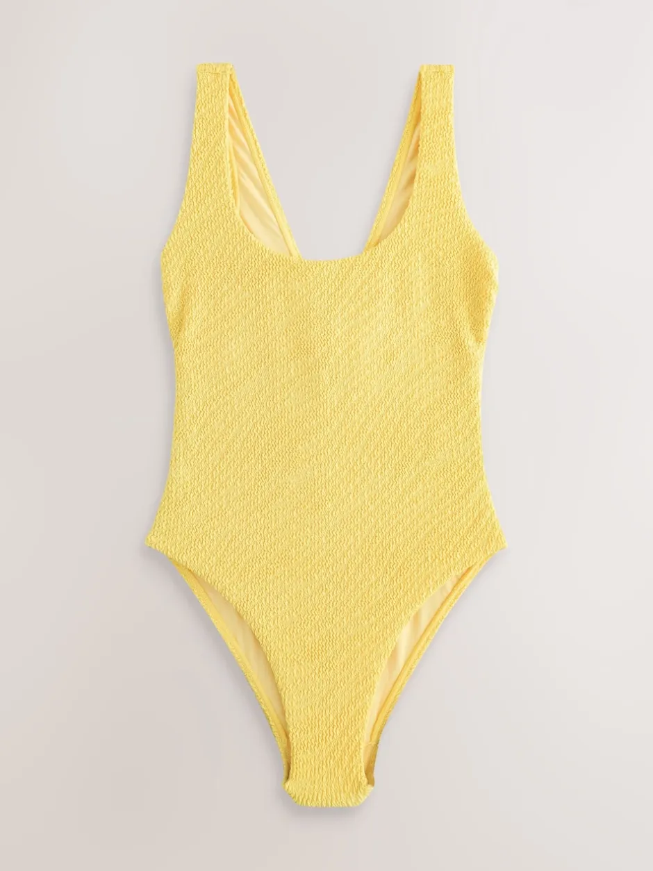 Next Jaune Effet froissé - Maillot de bain à encolure dégagée avec contrôle du ventre à larges bretelles Hot