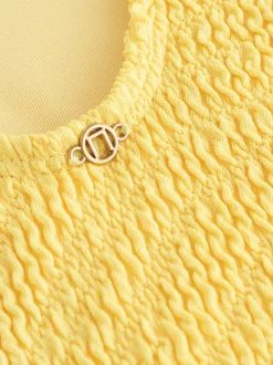 Next Jaune Effet froissé - Maillot de bain à encolure dégagée avec contrôle du ventre à larges bretelles Hot