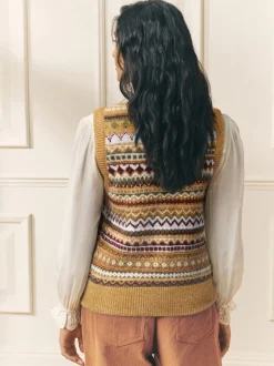 Laura Ashley Jaune moutarde - Débardeur Fairisle en maille Sale