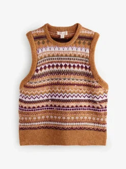 Laura Ashley Jaune moutarde - Débardeur Fairisle en maille Sale