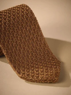 Next jaune ocre - Cravate Signature en soie texturée Discount