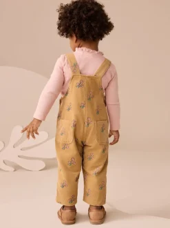 Next jaune ocre - Ensemble salopettes et T-shirt en velours côtelé fleuri (3mois-7ans) Outlet