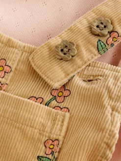 Next jaune ocre - Ensemble salopettes et T-shirt en velours côtelé fleuri (3mois-7ans) Outlet