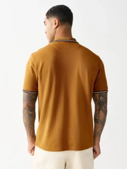 Next jaune ocre - Polo coupe classique à manches courtes et liserés Hot