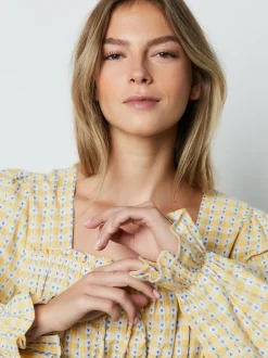 Next jaune vichy - Haut Milkmaid à manches longues froncé Sale