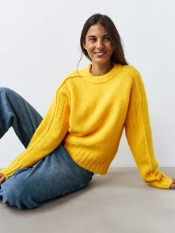 Next Jaune vif - Pull ras du cou avec laine Clearance