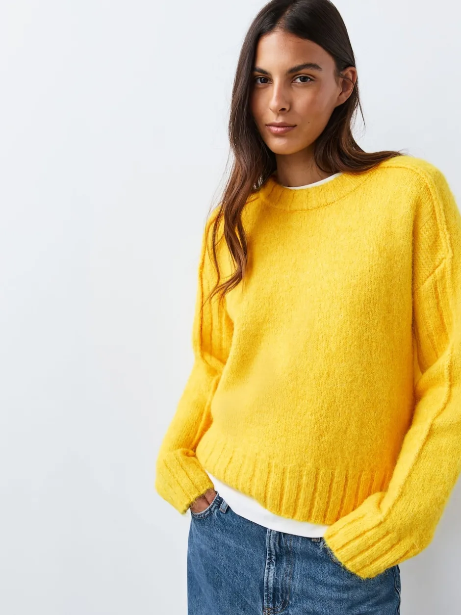 Next Jaune vif - Pull ras du cou avec laine Clearance