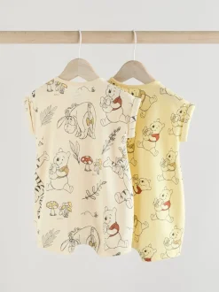 Next Jaune/Blanc - Lot de 2 barboteuses imprimées Winnie The Pooh pour bébé New