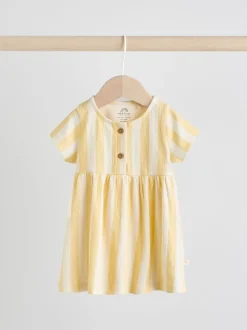 Next Jaune/Crème Pois/Rayure - Lot de 2 robes à manches courtes pour bébé (0mois à3ans) Sale