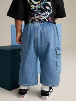 Next Jean bleu moyen - Ample Cargos à tirer 100% Cotton Jeans (3mths-7yrs) Clearance