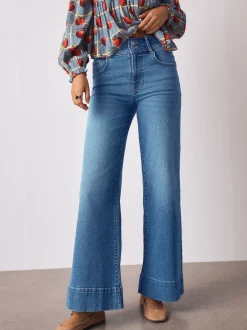Next Jean bleu moyen - Jean extensible Ample taille haute Sale