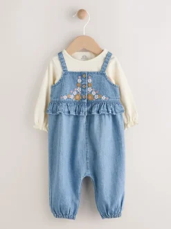 Next Jean brodé bleu - Ensemble body et salopette à manches longues bébé (0mois-2ans) Discount