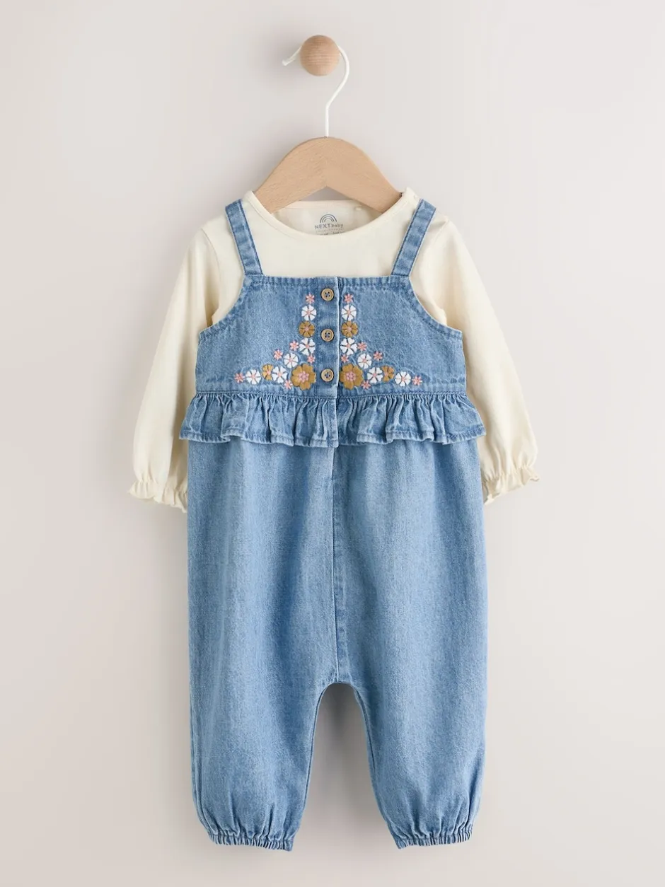 Next Jean brodé bleu - Ensemble body et salopette à manches longues bébé (0mois-2ans) Discount
