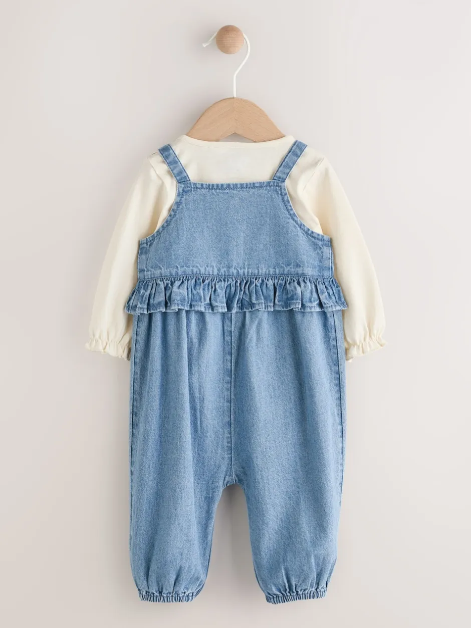 Next Jean brodé bleu - Ensemble body et salopette à manches longues bébé (0mois-2ans) Discount