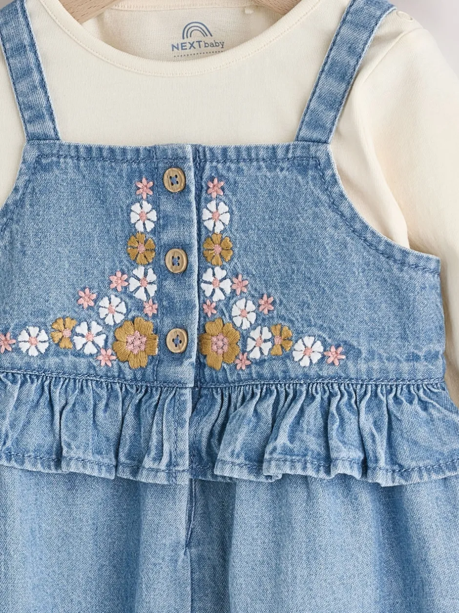Next Jean brodé bleu - Ensemble body et salopette à manches longues bébé (0mois-2ans) Discount