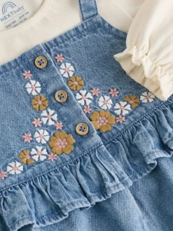 Next Jean brodé bleu - Ensemble body et salopette à manches longues bébé (0mois-2ans) Discount