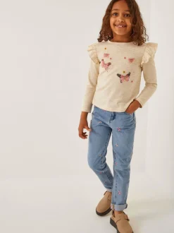 Monsoon Jean droit brodé papillon New