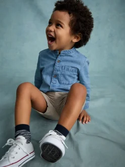 Next Jena bleu - 100% Coton Manches longues Col mao Denim Chemises (3mths-7yrs) Hot