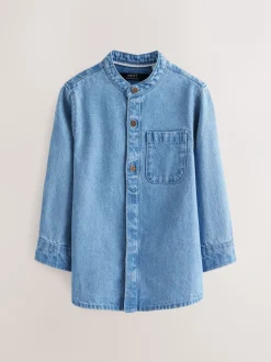 Next Jena bleu - 100% Coton Manches longues Col mao Denim Chemises (3mths-7yrs) Hot