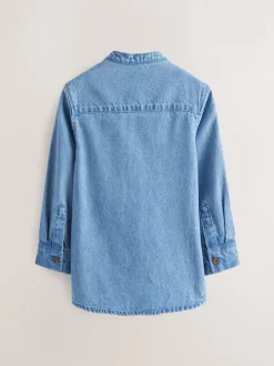Next Jena bleu - 100% Coton Manches longues Col mao Denim Chemises (3mths-7yrs) Hot