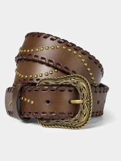Joe Browns ceinture en cuir à motifs avec boucle dorée et clous Discount