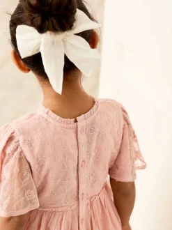 Jojo Maman Bébé Dentelle brodée Manches festonnées Fleur Imprimé Filles Robe Online