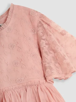 Jojo Maman Bébé Dentelle brodée Manches festonnées Fleur Imprimé Filles Robe Online