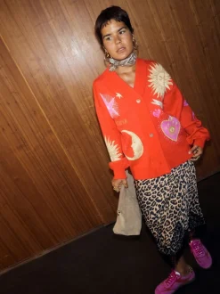 Never Fully Dressed Jupe mi-longue en dentelle imprimé léopard Maeva