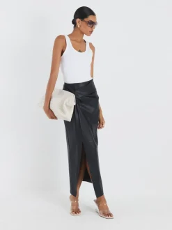 River Island Jupe mi-longue en similicuir à côtés torsadés Hot