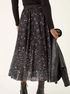 Roman Jupe imprimée avec superposition en dentelle Outlet