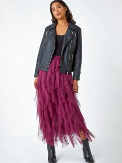 Roman Jupe élastique avec superposition en tulle Hot