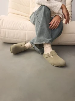 Birkenstock kaki - Boston Sabots en daim Outlet