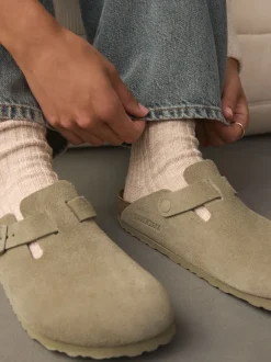 Birkenstock kaki - Boston Sabots en daim Outlet