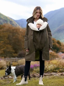 Seraphine kaki - Parka de maternité et de bébé 3 en 1 avec doublure en imitation peau de mouton Online