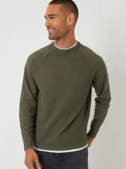 Threadbare kaki - Pull Mock T-shirt texturé en maille à col rond Clearance