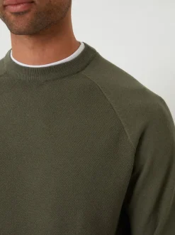 Threadbare kaki - Pull Mock T-shirt texturé en maille à col rond Clearance