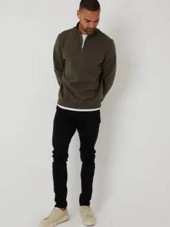 Threadbare kaki - Sweat Mock T-shirt Quarter Zip Best