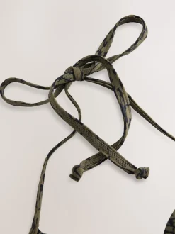 Next - Haut de bikini rembourré plongeant avec armatures rembourré Kaki/Noir Imprimé Sale