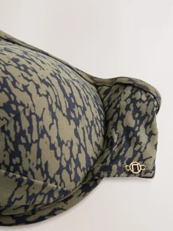 Next - Haut de bikini rembourré plongeant avec armatures rembourré Kaki/Noir Imprimé Sale