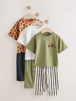 Next Kaki/vert - Manches courtes T-shirt & Survêtement Set 3 Pack (3mths-7yrs) Discount