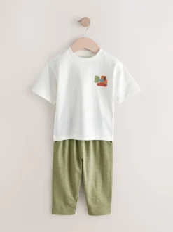 Next Kaki/vert - Manches courtes T-shirt & Survêtement Set 3 Pack (3mths-7yrs) Discount