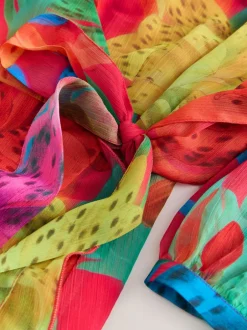 Next Kew Collection Fleuri vif - Robe mi-longue enveloppante à manches longues Occasion Clearance