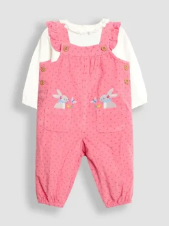 Jojo Maman Bébé Lapin rose - Ensemble salopette et haut en velours côtelé appliqué Discount