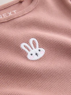 Next Lapin rose - Haut côtelé brodé à manches longues (3mois-7ans) New