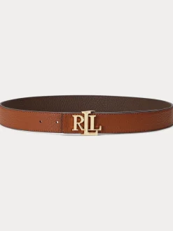Lauren Ralph Lauren Lauren Fauve/Marron foncé - 2.5cm Ceinture réversible en cuir galet à logo Sale